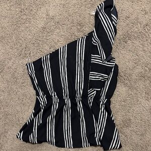 Impressions Black and White Striped One-Shoulder Blouse